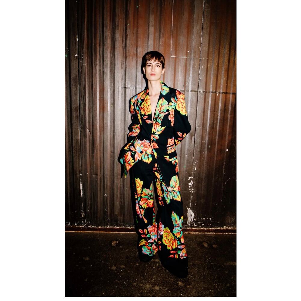 Christopher John Rogers Wide Runway Trouser in Technifloral Black Unisex 32 - Picture 2 of 5
